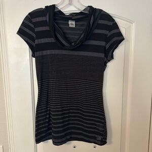 Alo striped cowl neck black and gray top Small